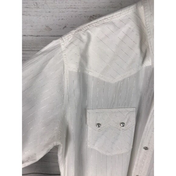Ely 1878 Dress Shirt Large Snap Button Down White Silver Striped Cross Design - Picture 3 of 12